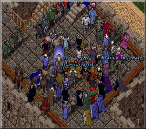 A crowd gathers to meet Lord British